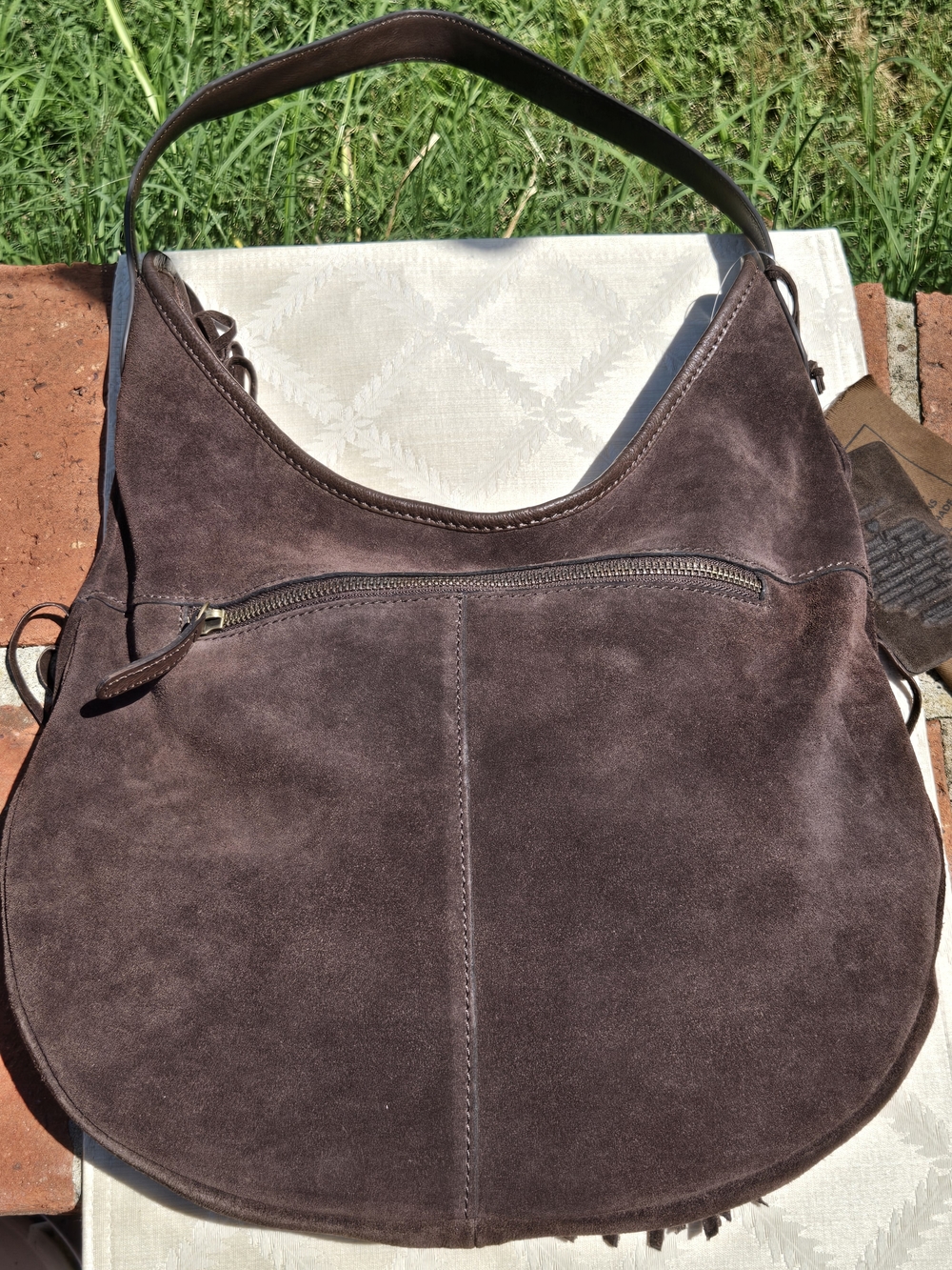Vilenca Holland Brown Suede Fringe Hobo Leather Trim Boho Western Shoulder Bag - Picture 5 of 6